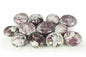 Polished plum tourmaline palmstone with rich purple hues and natural variations, displayed on a white background. Perfect for emotional healing, protection, and transformation.