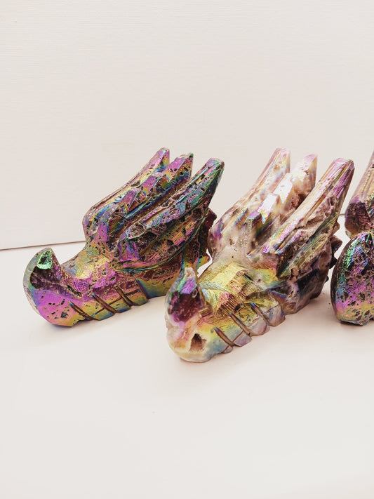 🐉💜 Purple Aura Dragon Head – Sphalerite 4’’ – Power Transformation and Mystical Protection ✨ - Carvings