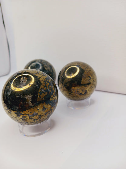 🖤💛 Pyrite and Black Quartz Sphere 2’’ – Protection Manifestation and Empowerment ✨ - Spheres