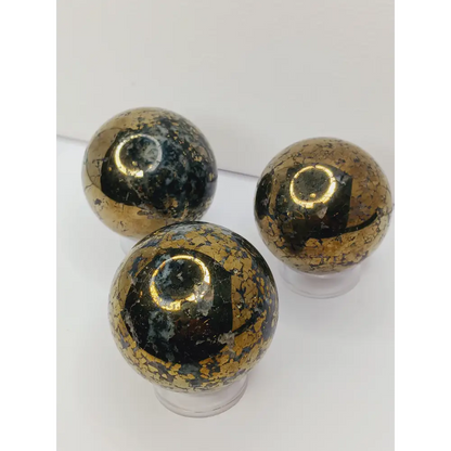 🖤💛 Pyrite and Black Quartz Sphere 2’’ – Protection Manifestation and Empowerment ✨ - Spheres