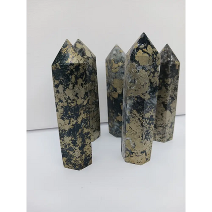 ✨🖤 Pyrite with Black Quartz Tower 3.75 to 4 Inch – Manifestation Protection and Magnetic Abundance 🖤✨ - Towers