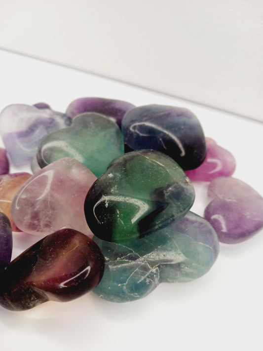 🌈💚 Rainbow Fluorite Heart – Focus Harmony and Intuitive Clarity 💜 - Rainbow Fluorite Hearts 1.25’’- 1.75’’ - Carvings