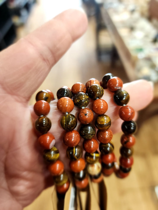 🔥 Red Jasper Tiger’s Eye Bracelet - 8mm Beads ✨ - OMC BRACELETS
