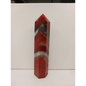 Hand-carved Red Jasper point with a clear quartz band, featuring vibrant red tones and a striking clear quartz stripe, displayed on a white background.