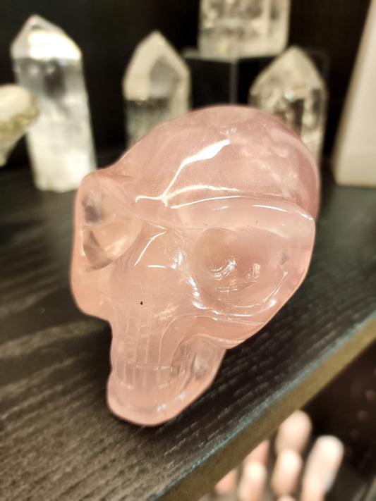 👽💗 Rose Quartz Alien Skull – 5.75’’ x 3’’ – Cosmic Love & Universal Compassion! 🌌 - Carvings