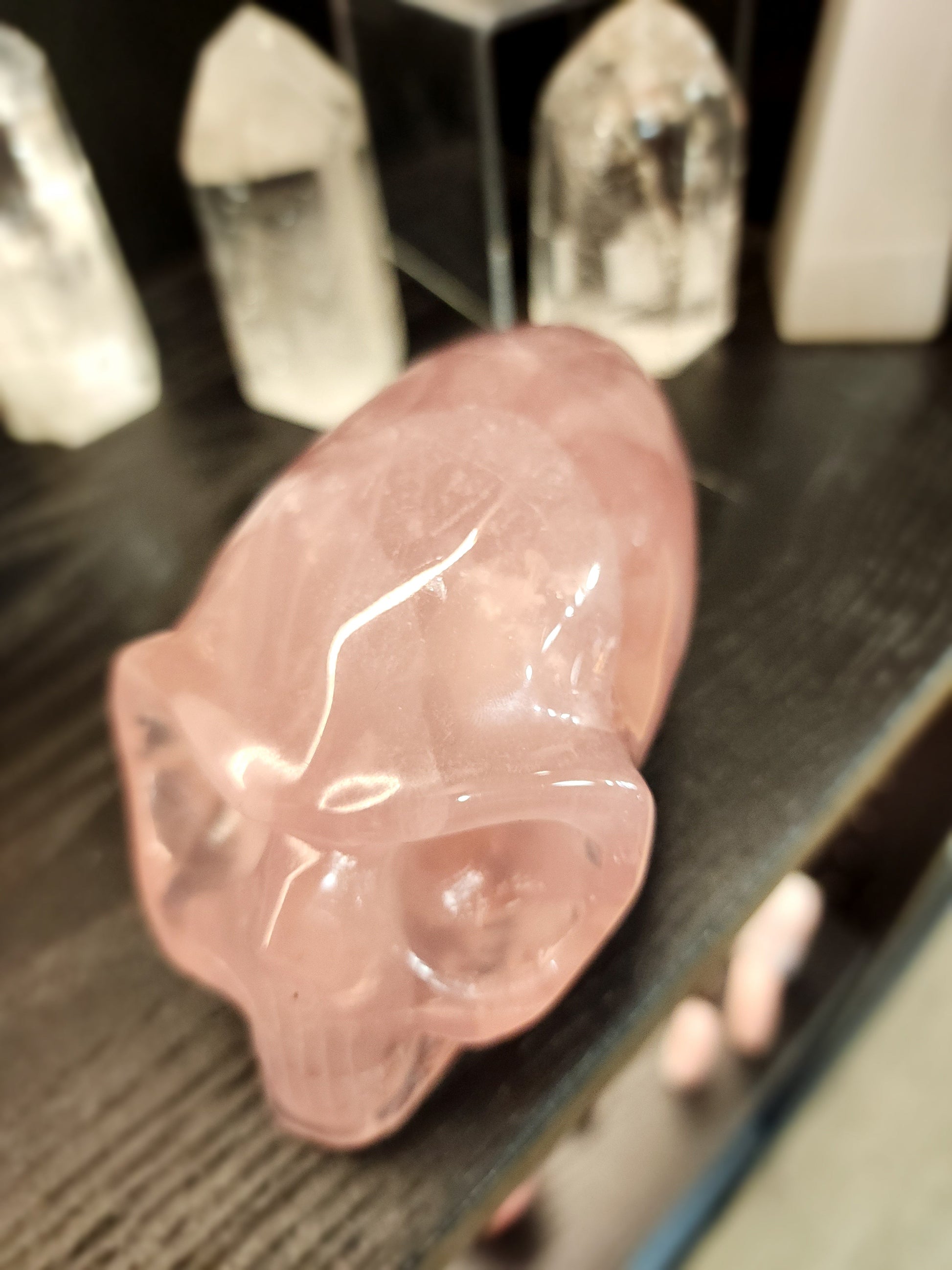 👽💗 Rose Quartz Alien Skull – 5.75’’ x 3’’ – Cosmic Love & Universal Compassion! 🌌 - Carvings