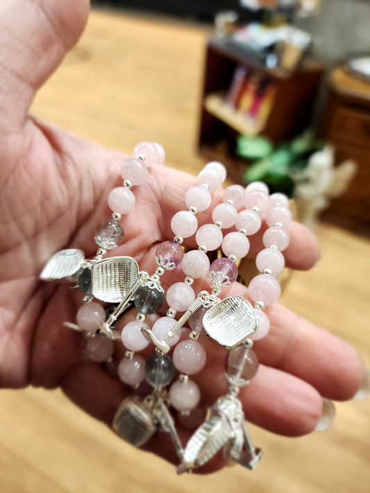 🌸 Rose Quartz Amethyst and Fluorite Bracelet with Adjustable Slide Chain ✨ - OMC BRACELETS