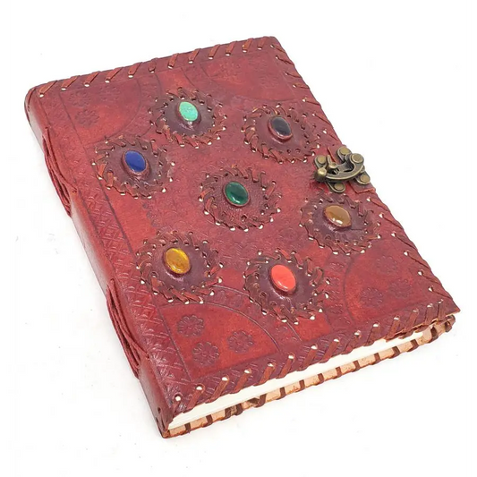 Seven Chakra (Seven Color Stones inlay) Leather Journal 6x8’’ with Latch Closure - Books & Journals