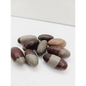 Shiva Lingam stones, polished with natural earthy patterns, available in sizes 1" to 8", displayed on a white background.