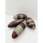 Shiva Lingam stones, polished with natural earthy patterns, available in sizes 1" to 8", displayed on a white background.