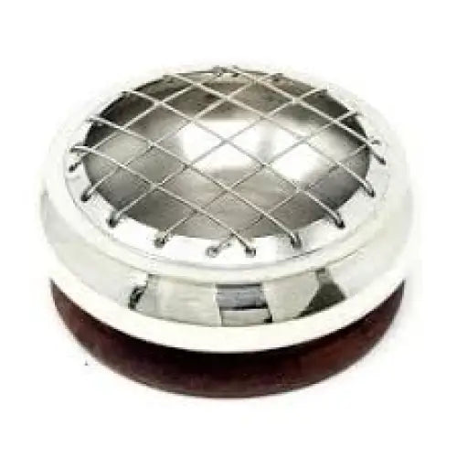 Silver Finish Charcoal Burner with Wood Coaster - Incense & Burners