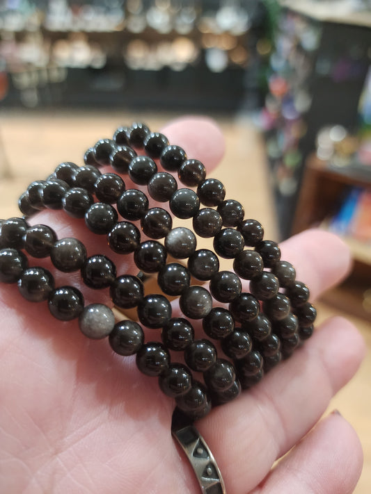 🖤✨ 6mm Silver Obsidian Bead Bracelet – Protection & Inner Strength! 🧿