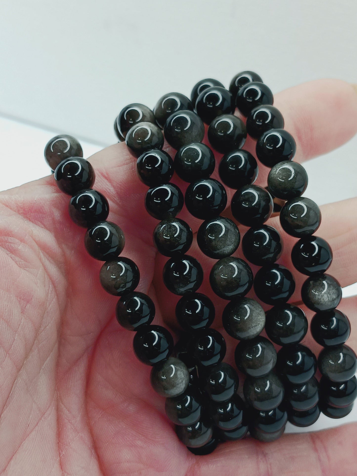 🖤✨Silver Obsidian Bead Bracelet – Protection & Inner Strength! 🧿 - 8mm