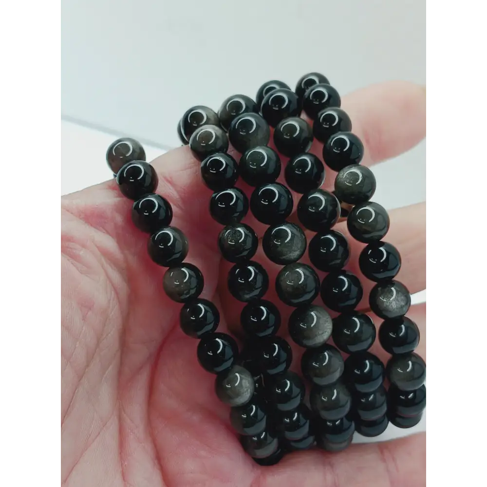 🖤✨Silver Obsidian Bead Bracelet – Protection & Inner Strength! 🧿 - 8mm