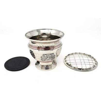 Silvertone Peacock Carved Brass Screen Charcoal Burner w/Coaster - Incense & Burners