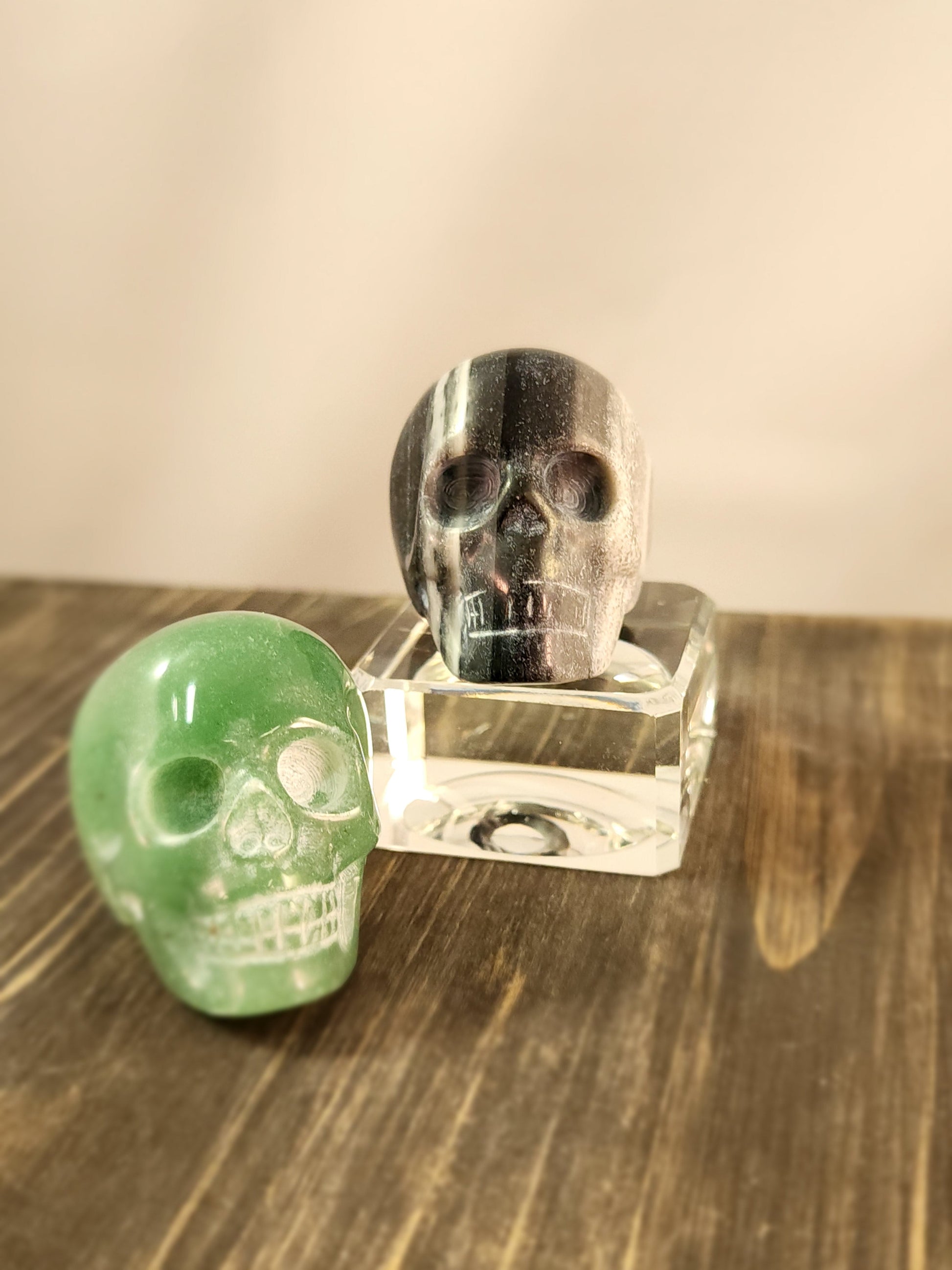 💀 Skull Rings - Green Aventurine & Black and White Calcite (Shamanite) ✨ - Jewelry