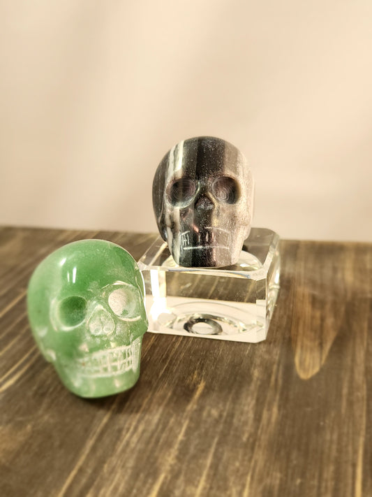 💀 Skull Rings - Green Aventurine & Black and White Calcite (Shamanite) ✨ - Jewelry