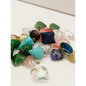 Assorted small stone pendants, each with polished gemstones in various colors and shapes, displayed on a white background.