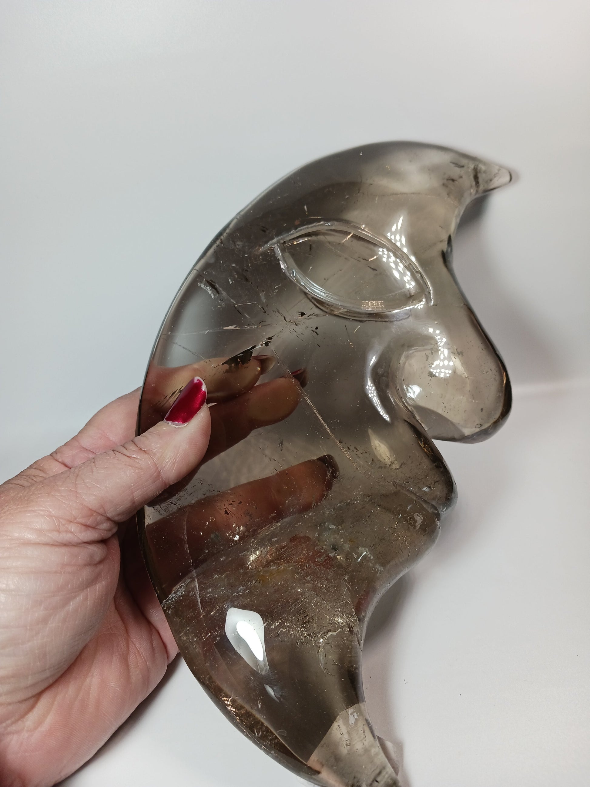 🌑✨ Smoky Quartz Moon – Grounding and Lunar Magic 🌙✨ -9.5’’ - Carvings