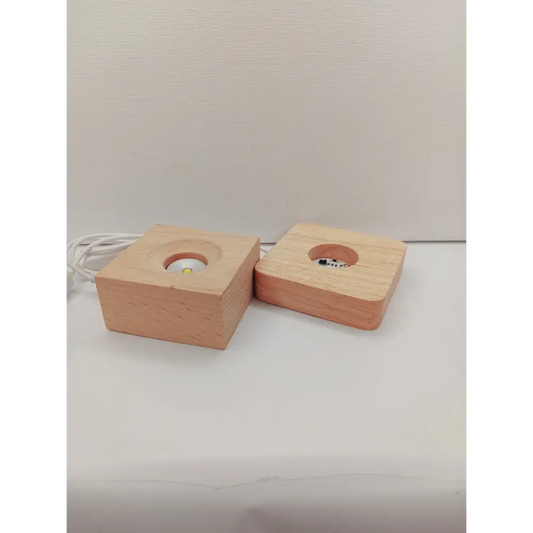 🪵✨ Square Wood Sphere Stand – LED White (Two Styles) – Illuminate Ground and Display Your Treasures 🌟