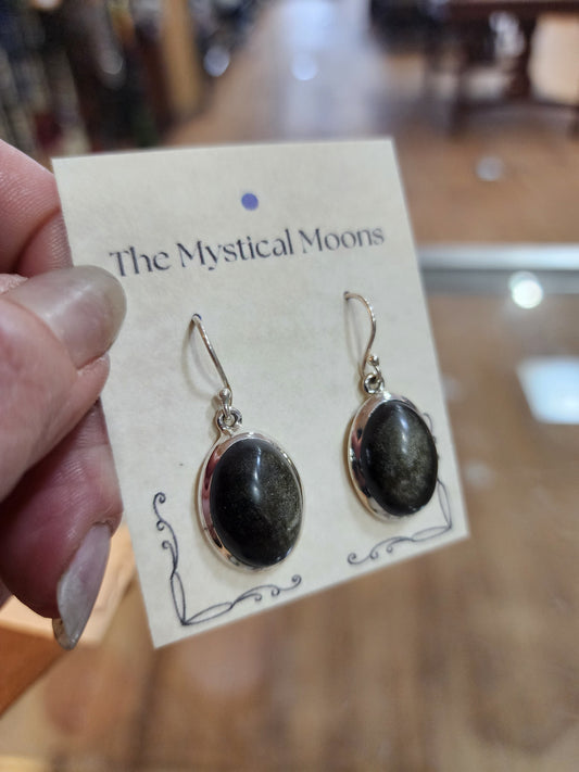 ✨ Sterling Silver Gold Sheen Obsidian Earrings ✨ - Jewelry