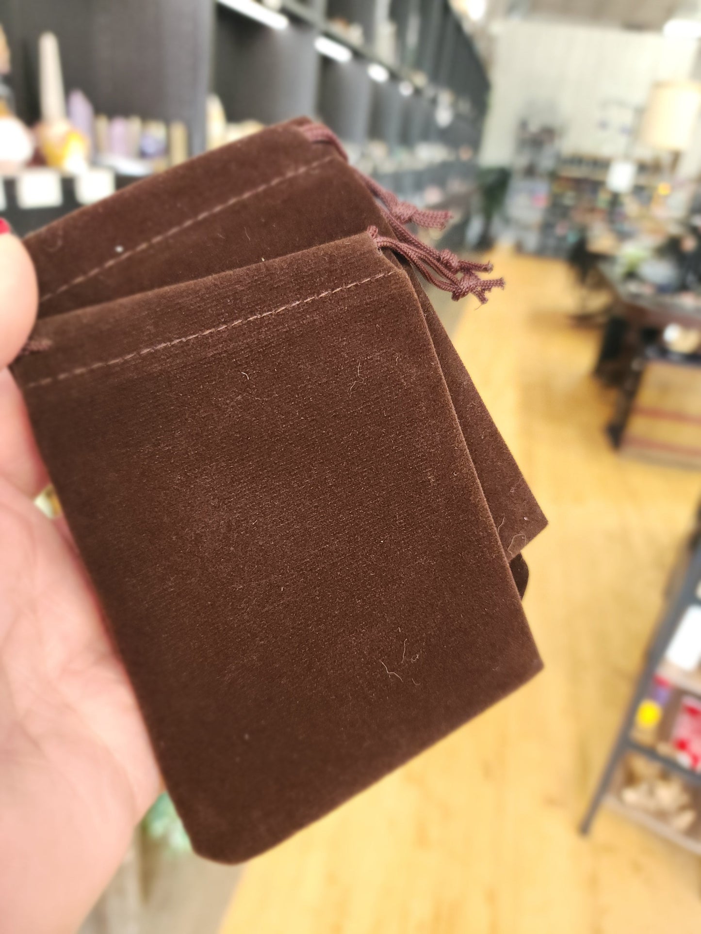 Velveteen Crystal Bags – Multiple Sizes & Colors! ✨ - BROWN - 3 3/4’’ x 3 5/8’’ - Bags Pouches & Totes