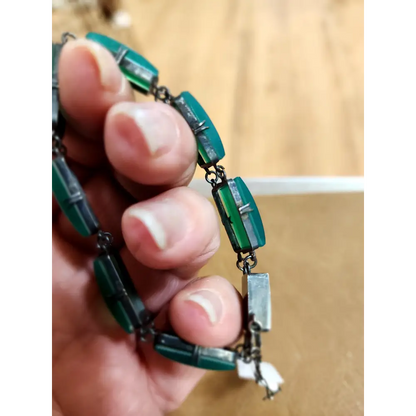 💚✨ Vintage Art Deco Green Chrysoprase Bracelet with Sterling Silver Clasp – Timeless Elegance & Heart Healing Energy! 🌿
