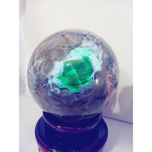 🌋✨ Volcano Agate Sphere w/ stand – Transformation Strength and Grounding. UV REACTIVE 🪐 - Spheres