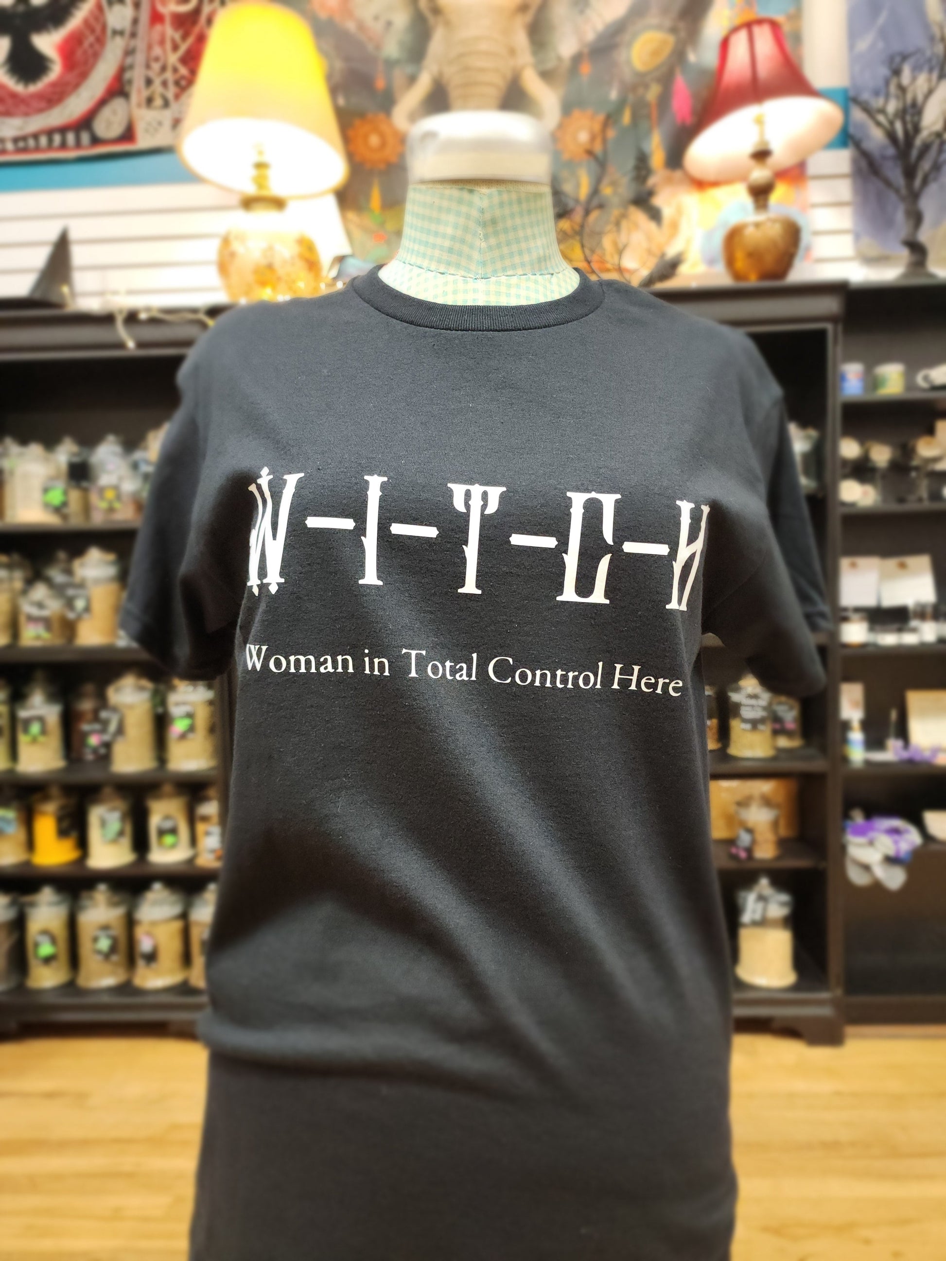 WITCH Woman In Total Control Here - Spiritual Tshirt Designs - Black / Medium - White Graphic - Clothing & Apparel