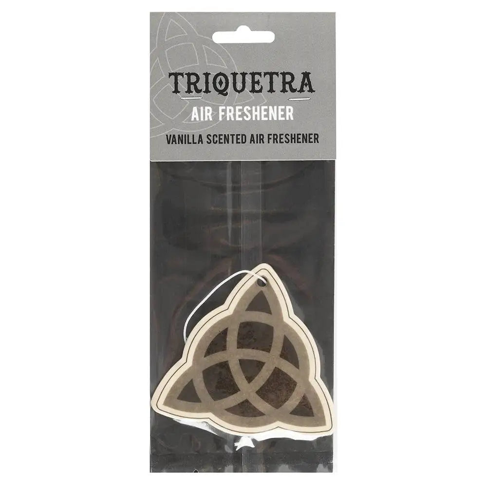 Assorted witchy-themed car air fresheners featuring mystical symbols and enchanting designs, displayed in a car setting.