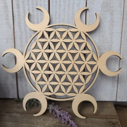 Wood Crystal Grids - Flower and Moon 8’’ - Grid Working