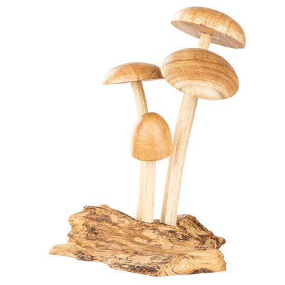 🍄✨ Wooden 4 Mushrooms Carved Home Decor – Whimsical Woodland Magic and Earthy Charm! 🌿 - Statues