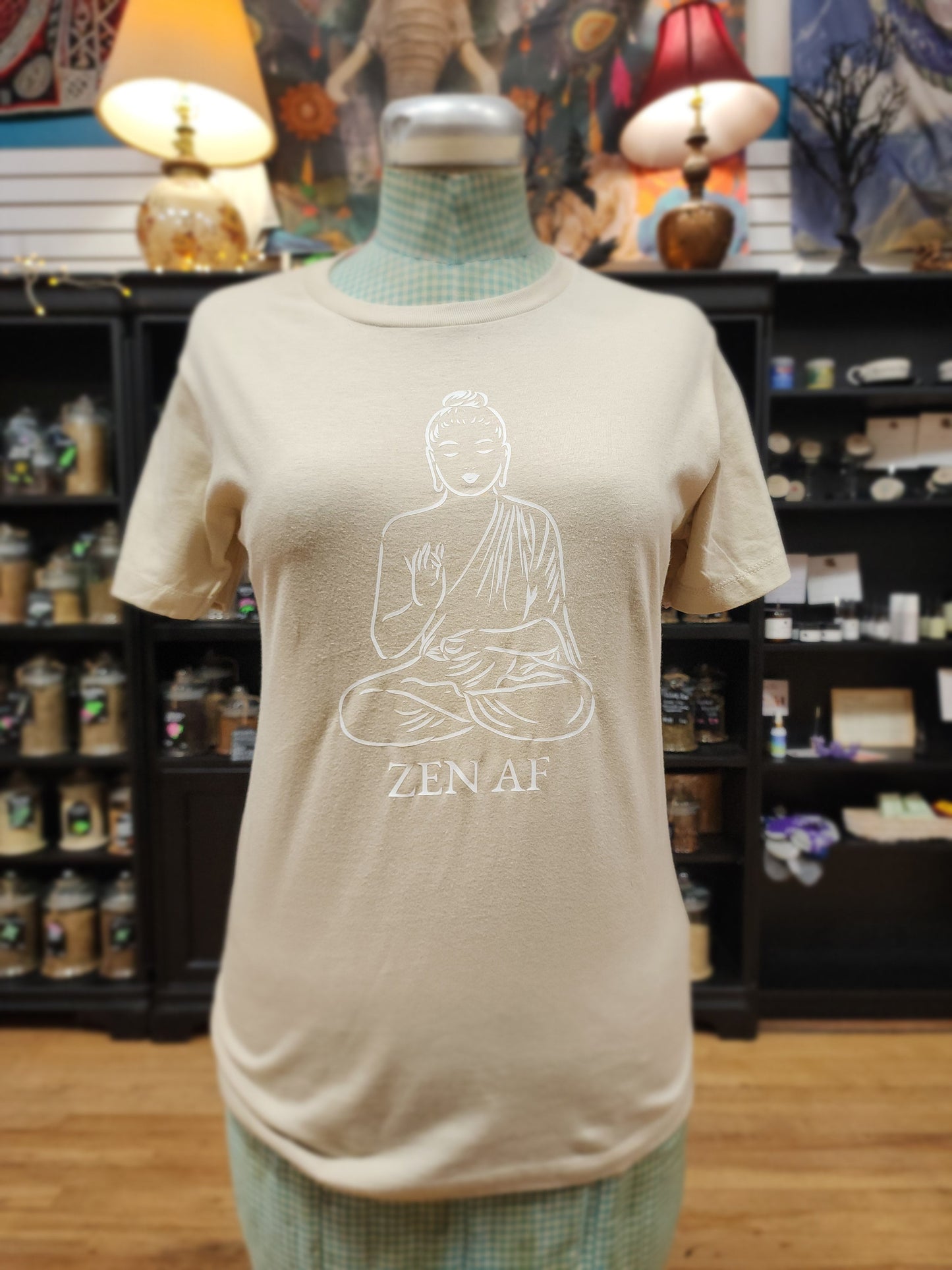 Zen AF T-Shirt – Chill Vibes Only 🧘♀️✨ - Tan / Medium - White Graphic - Clothing & Apparel